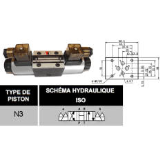 12 VDC monostable solenoid valve - NG6 - 4/3 CENTRE OPEN - H - N3. Trale - 4