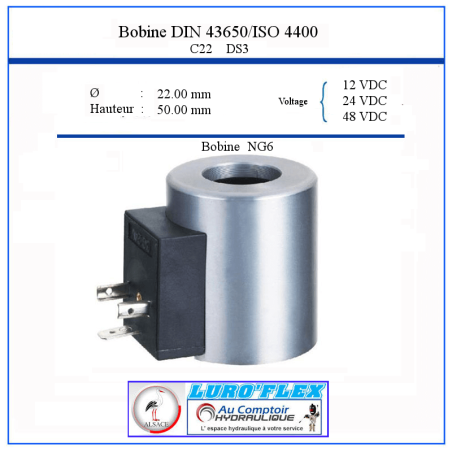 Bobina NG 06- 12 VDC - 32,7 W - Ø interior 22 - Altura 50